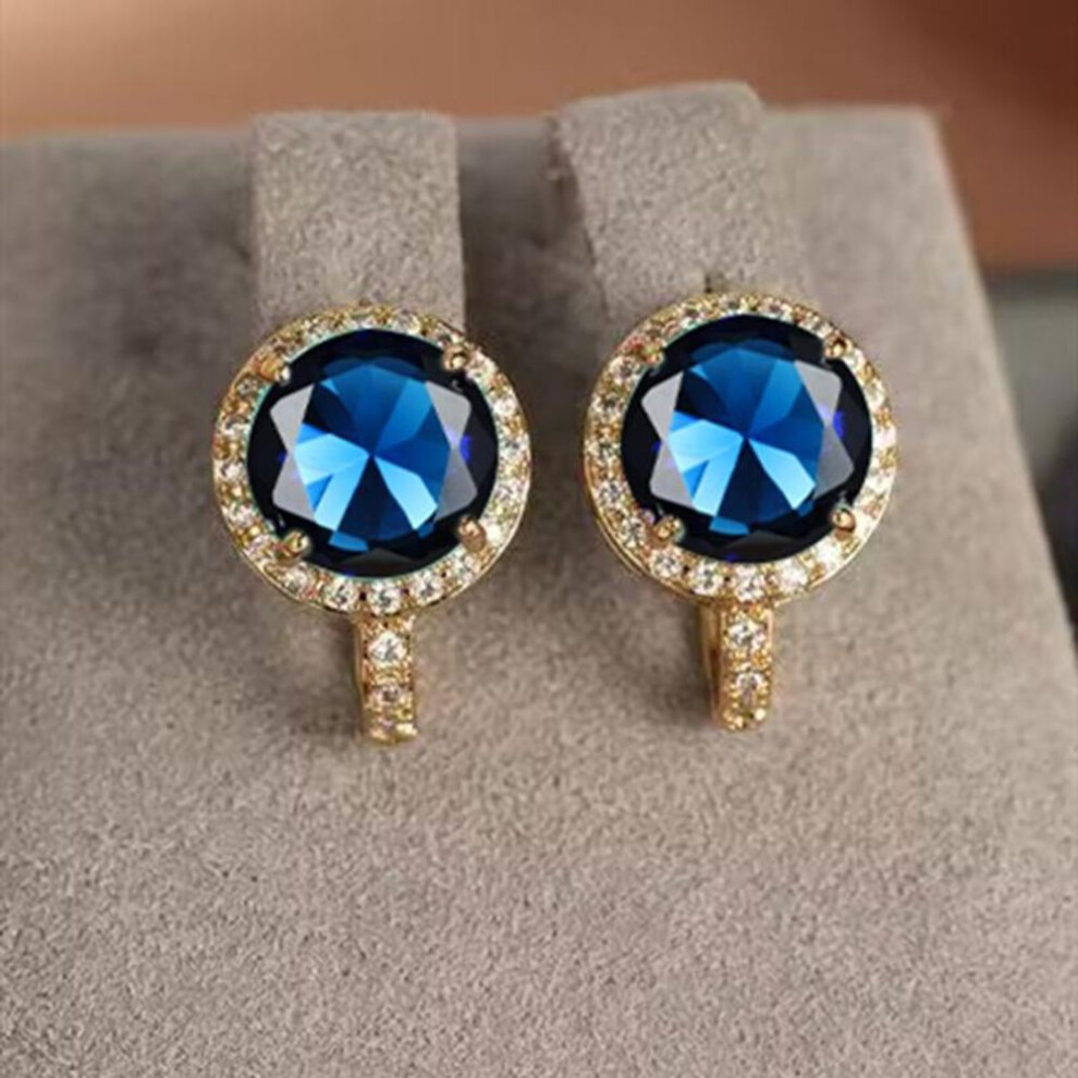 (gold,blue) 1 Pair Cz Zircon Round Earrings For Women Girls Luxury Gold Color Hoop Earrings Birthday Gift