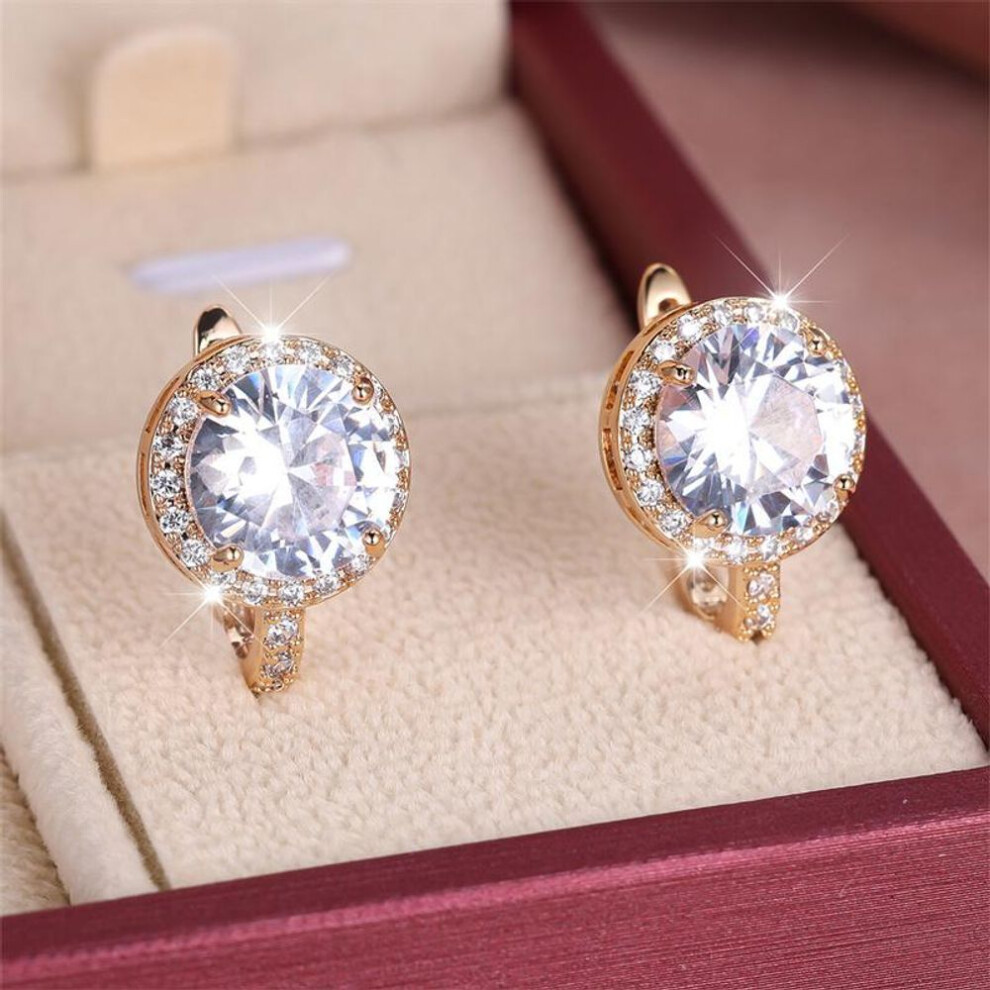 (gold,white) 1 Pair CZ Zircon Round Earrings for Women Girls Luxury Gold Color Hoop Earrings Birthday Gift