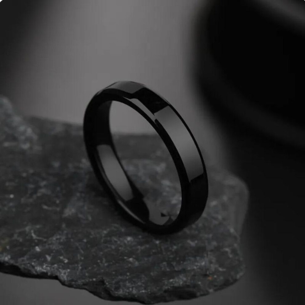 (black, 9) 4mm Simple Smooth Women Rings Black Stainless Steel Men Rings Birthday Gifts