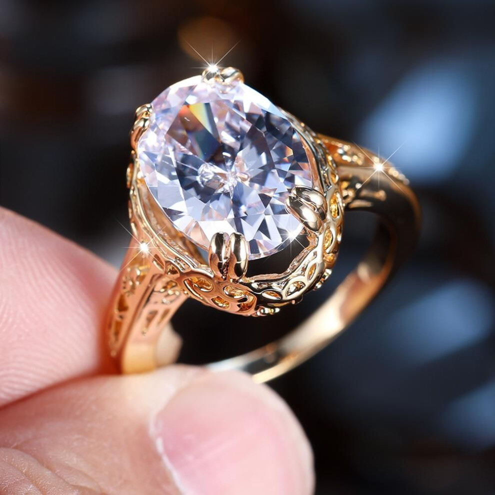 (white, 5) Luxury Egg Shape Cubic Zirconia Rings For Women Men Yellow Gold Color Wedding Rings Jewelry Gift