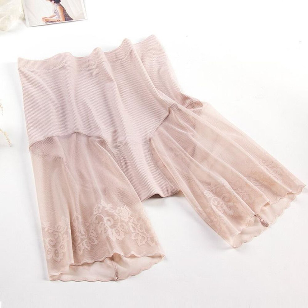 (beige, 4XL) Women's Shorts Under The Skirt Safety Pants Sexy Lace Anti Chafing Thigh High Waist Boxer Panties Anti Friction Skirt Shorts