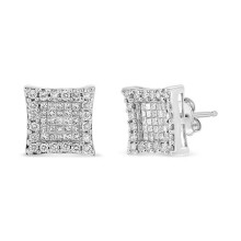 Infinite Jewels 017190EWDM 14K White Gold 1.00 CTTW Princess & Round-Cut Diamond Square Stud Earrings, G-H Color - SI1-SI2 Clarity