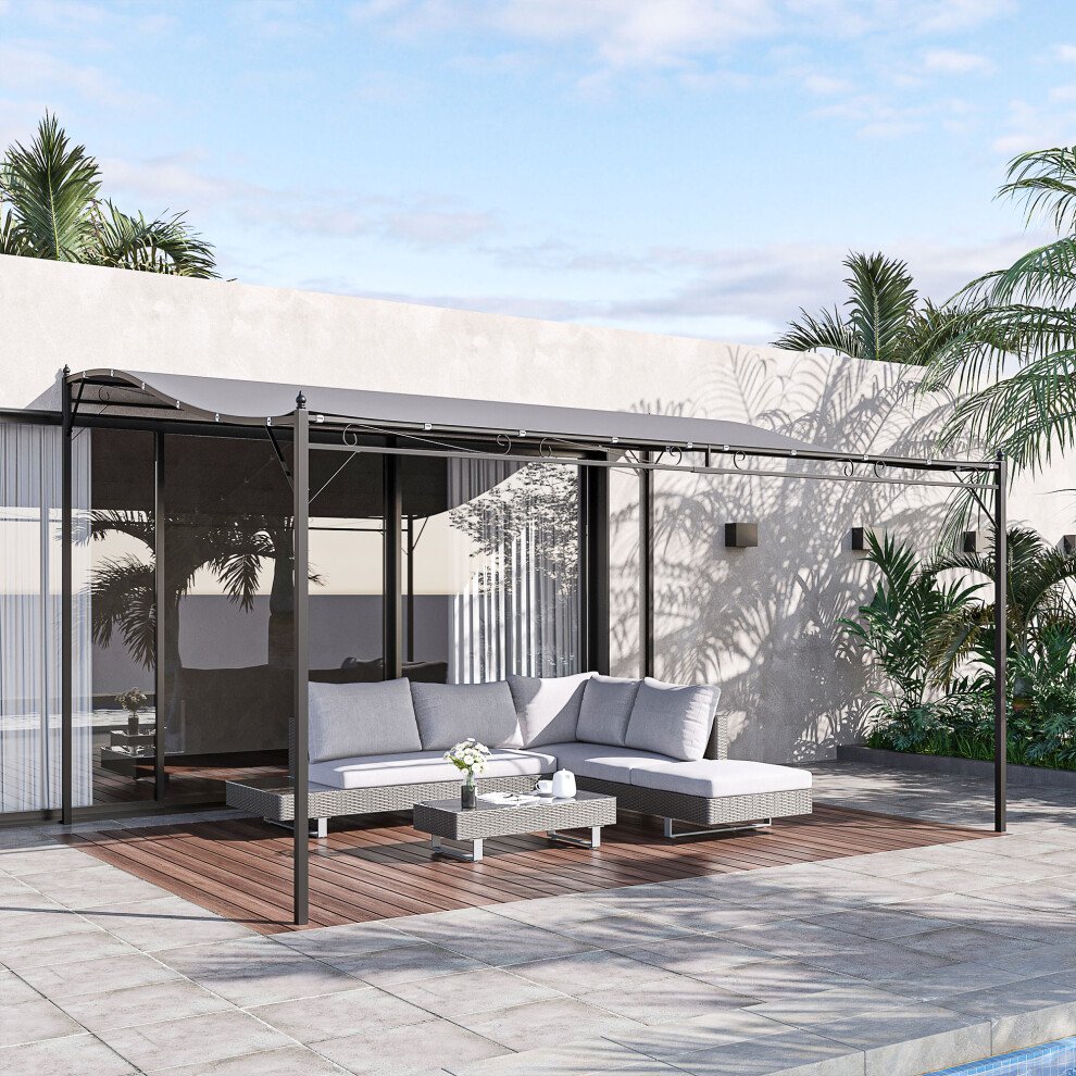 Outsunny 4 X 3M Wall Mounted Awning Free Stand Canopy Shade Porch Pergola Grey