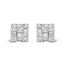 Infinite Jewels 021106EASH 10K White Gold 0.15 CTTW Round & Baguette Diamond Mosaic Square Stud Earrings, H-I Color - I1-I2 Clarity
