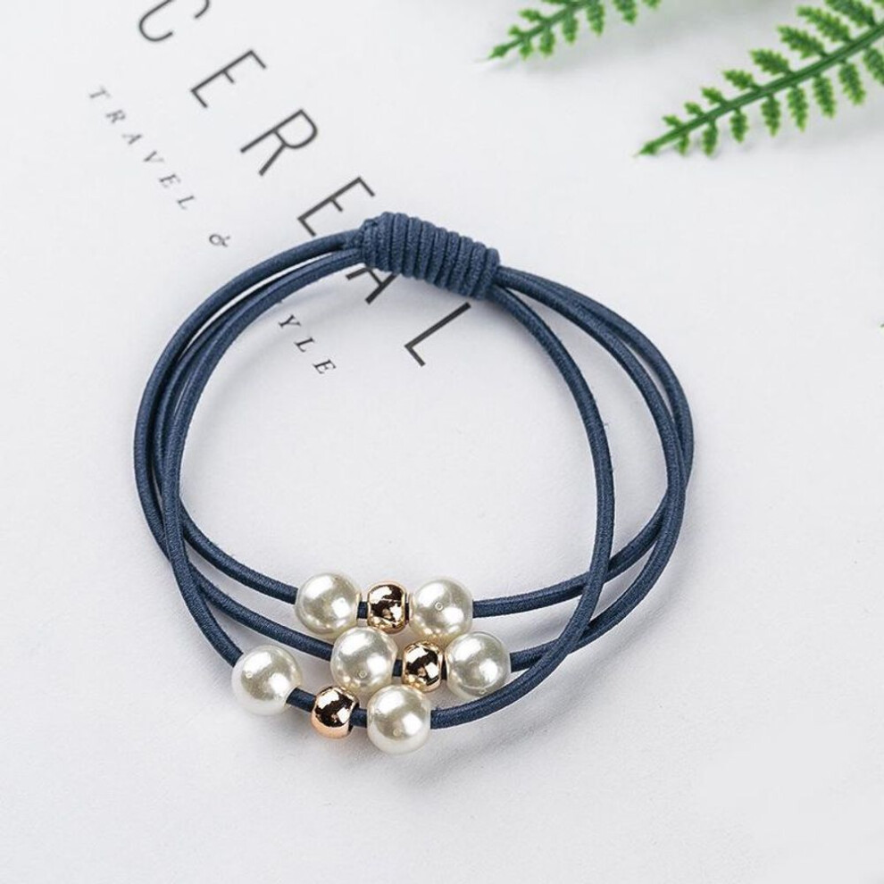 (navy blue) Hair Accessories Pearl Elastic Rubber Bands Ring Headwear Girl Elastic Hair Band Ponytail Holder Scrunchy Rope Hair Jewelry