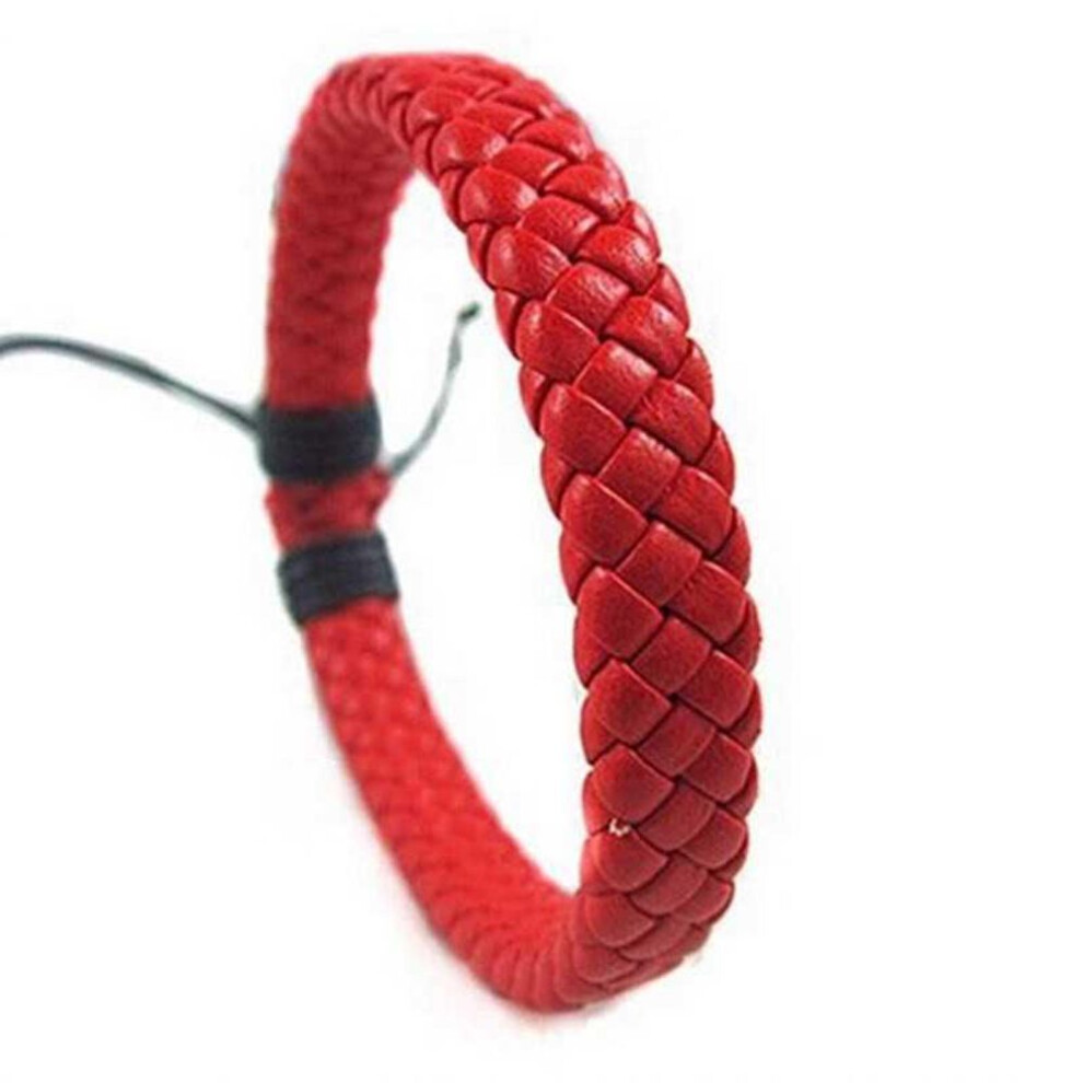 (red) Trendy Charm Bracelets Leather Jewelry Woven Rope Chain Comfortable Vintage Men Women Bohemia Gift