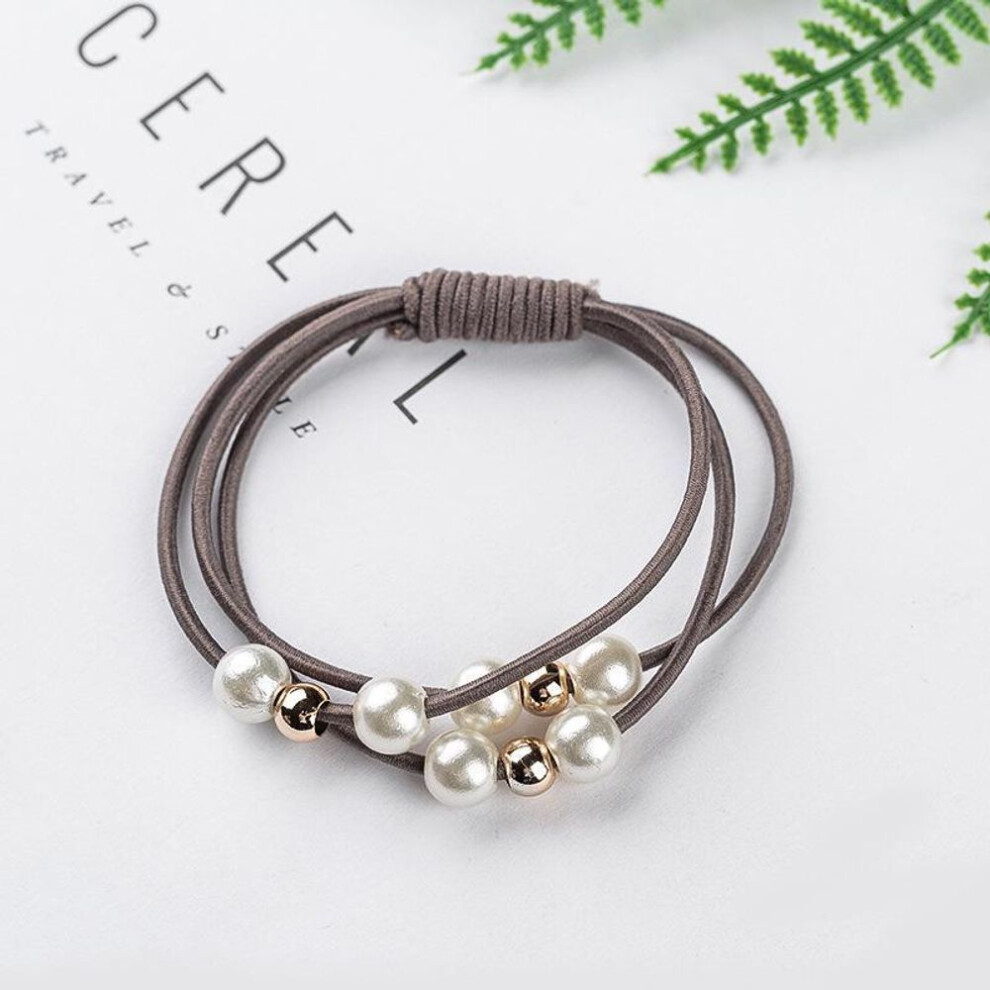 (brown) Hair Accessories Pearl Elastic Rubber Bands Ring Headwear Girl Elastic Hair Band Ponytail Holder Scrunchy Rope Hair Jewelry