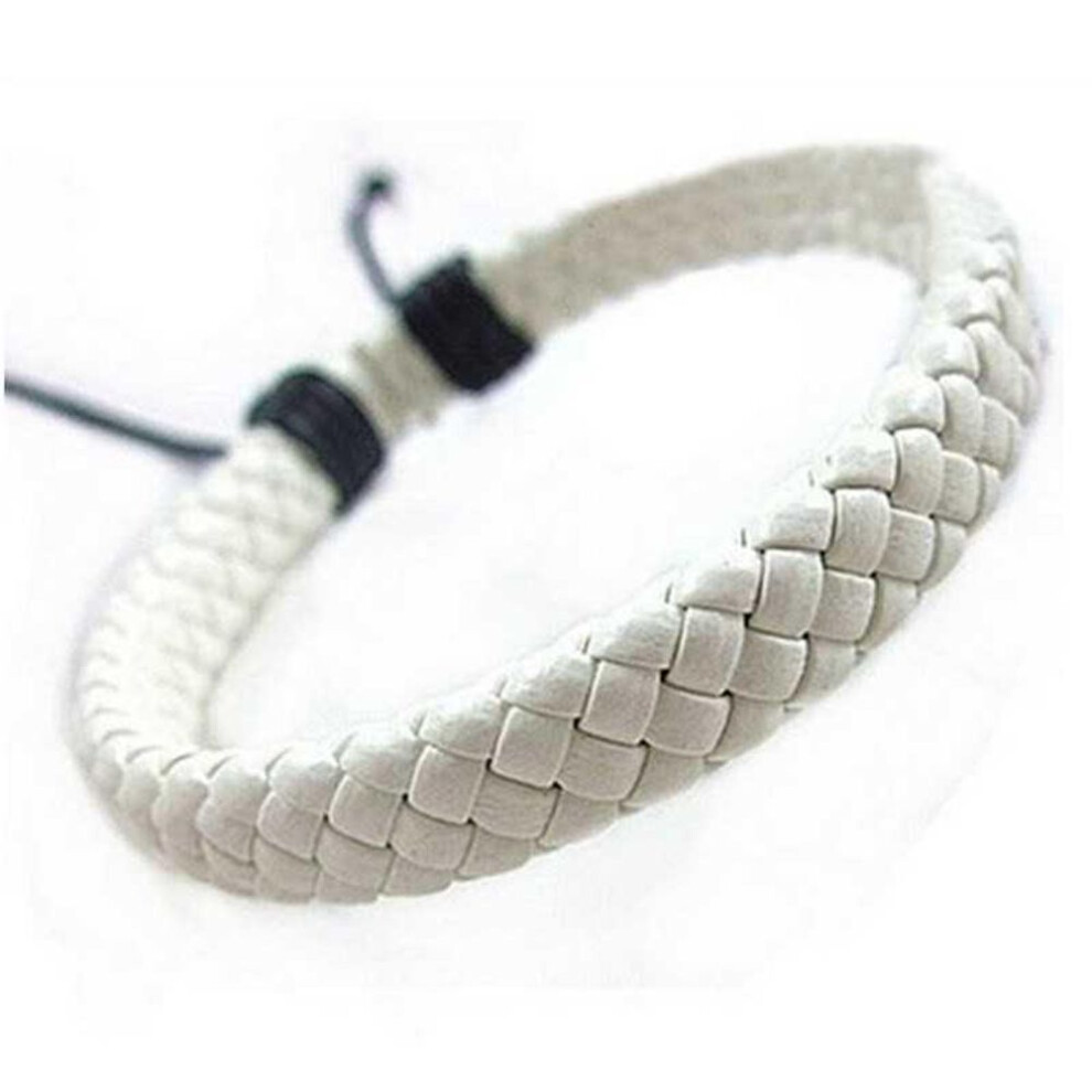 (white) Trendy Charm Bracelets Leather Jewelry Woven Rope Chain Comfortable Vintage Men Women Bohemia Gift
