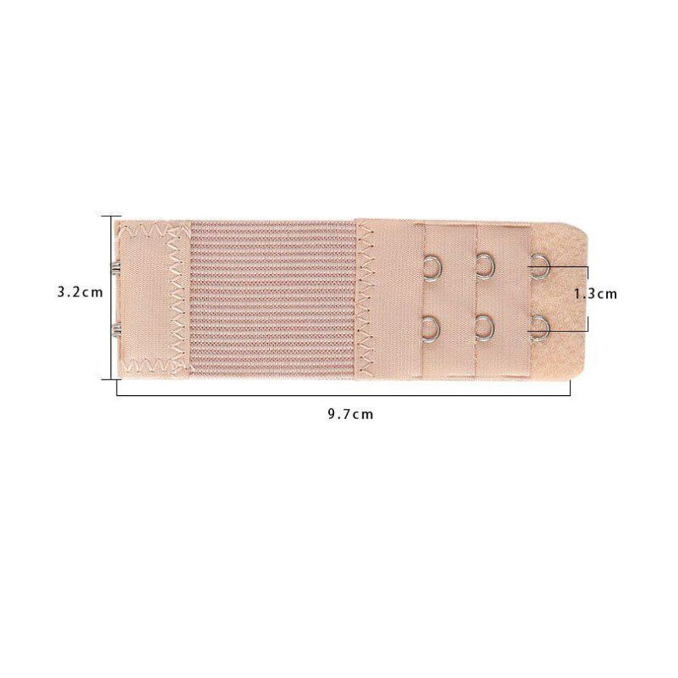 (beige) 1pc Bra Extenders Strap Buckle Extension 3 Rows 2 Hooks Clasp Straps Women Bra Strap Extender