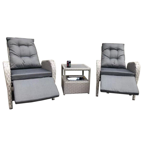 (Light Grey) Rattan Chaise Lounge Sofa Set 2 Seater