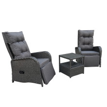 (Dark Grey) Rattan Chaise Lounge Sofa Set 2 Seater