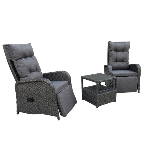 (Dark Grey) Rattan Chaise Lounge Sofa Set 2 Seater