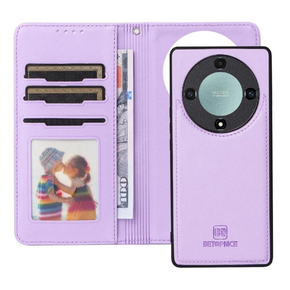 (Purple) Flip Case For Honor X9a 5G Flip Cover Wireless Charging Detachable Design Rfid Blocking Wallet Purple 764490309004