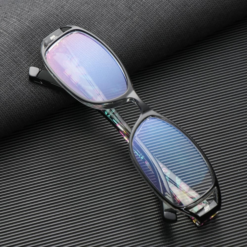 (black, +350) New Anti Blue Light Reading Glasses for Women Men Fashion Print Flower Eyewear Ultralight Eye Protection Presbyopic Eyeglasses