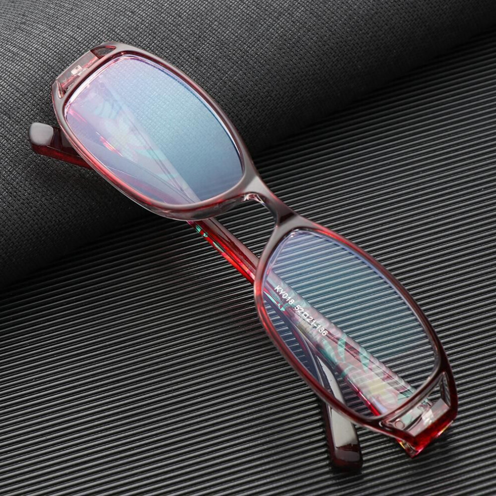 (wine red, +100) New Anti Blue Light Reading Glasses for Women Men Fashion Print Flower Eyewear Ultralight Eye Protection Presbyopic Eyeglasses