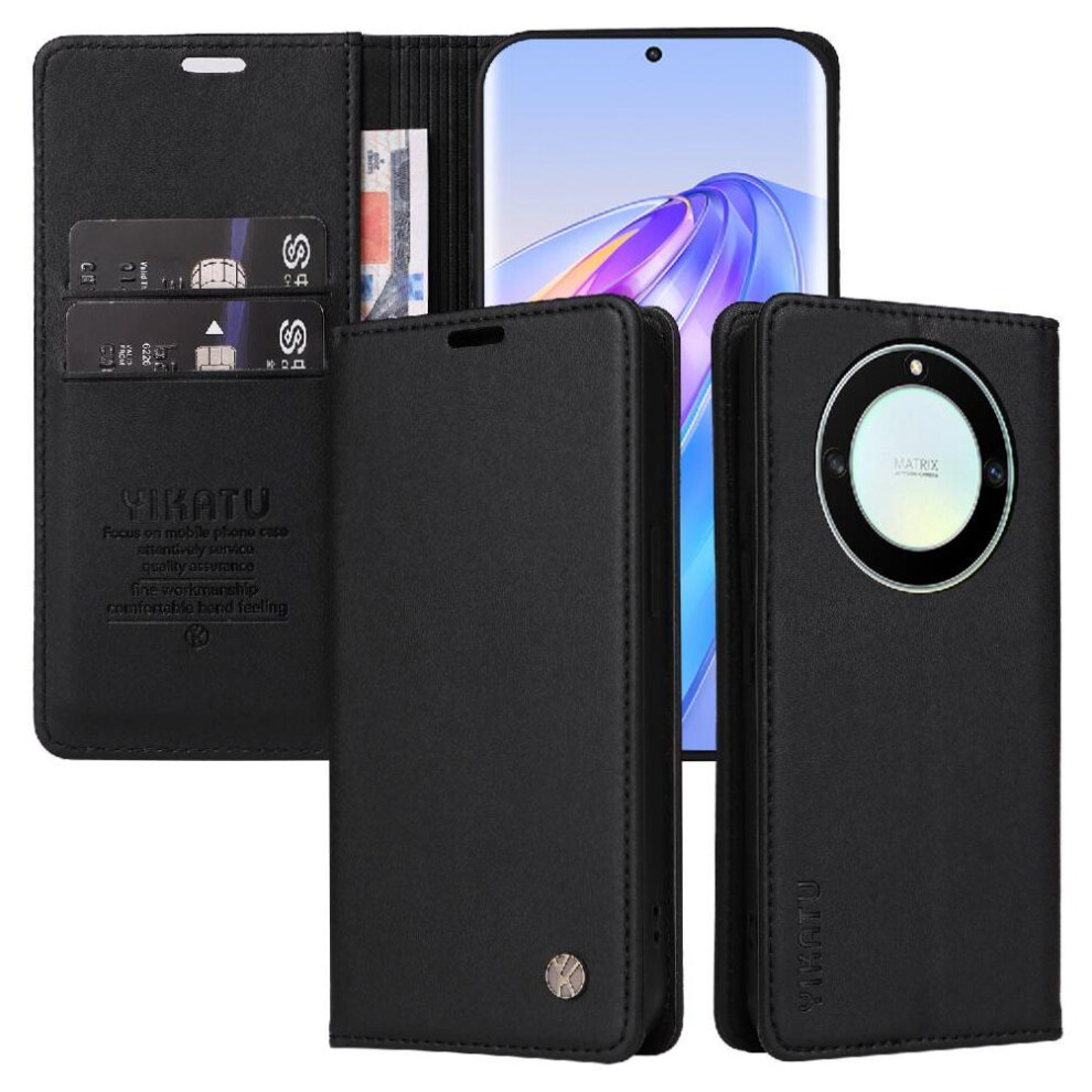 (Black) Flip Case For Honor X9a Faux Leather And Full Matte Tpu And Stand Functionality With Card Slots Strong Magnetic Attraction Black 764490310727