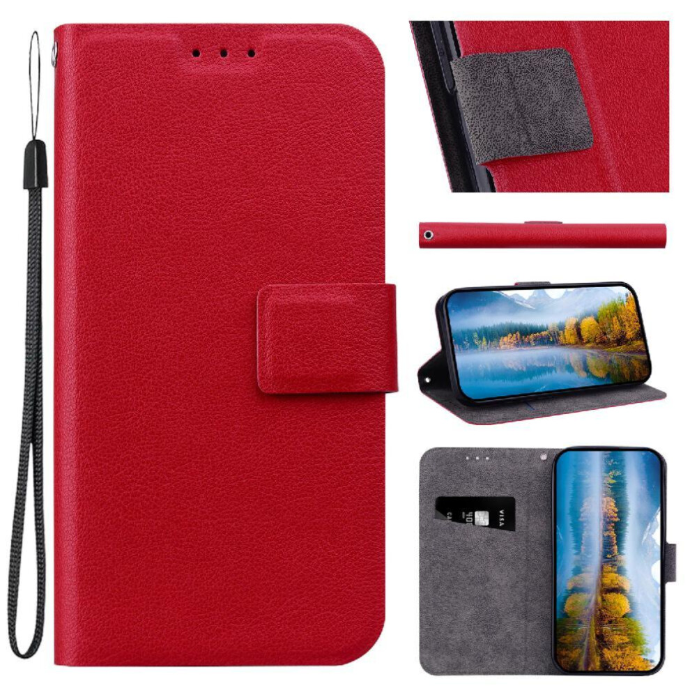 (Red) Flip Case For Honor X9a Pu Leather With Card Slot Pure Colour Kickstand With Buckle Red 764490311144