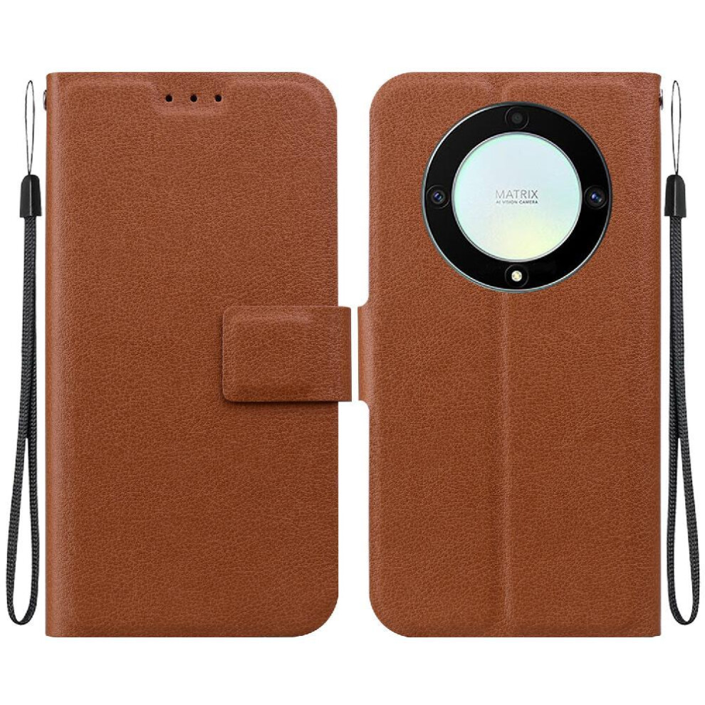 (Brown) Flip Case For Honor X9a Pu Leather With Card Slot Pure Colour Kickstand With Buckle Brown 764490311137