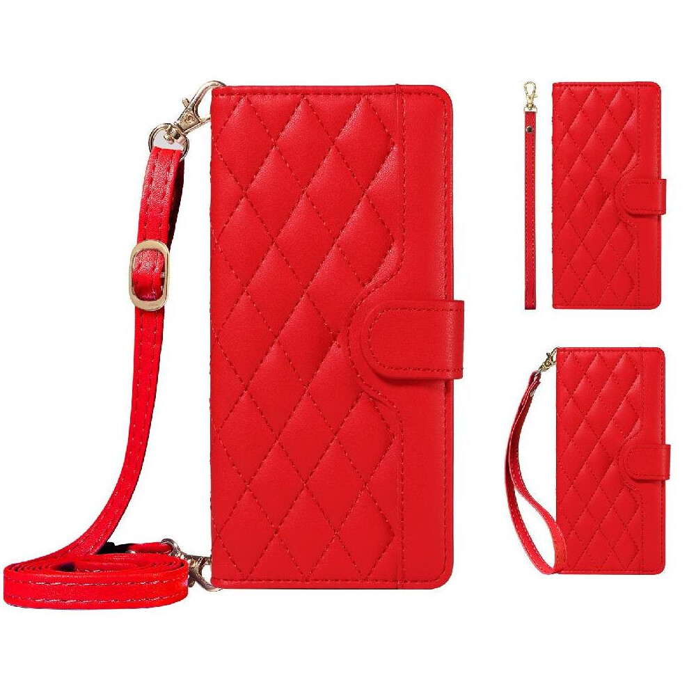 (Red) Flip Case For Honor X9a Wallet Card Slots Lattice Flip Folio Phone Case With Stand Detachable Wrist Strap And Long Lanyard Red 764490312028