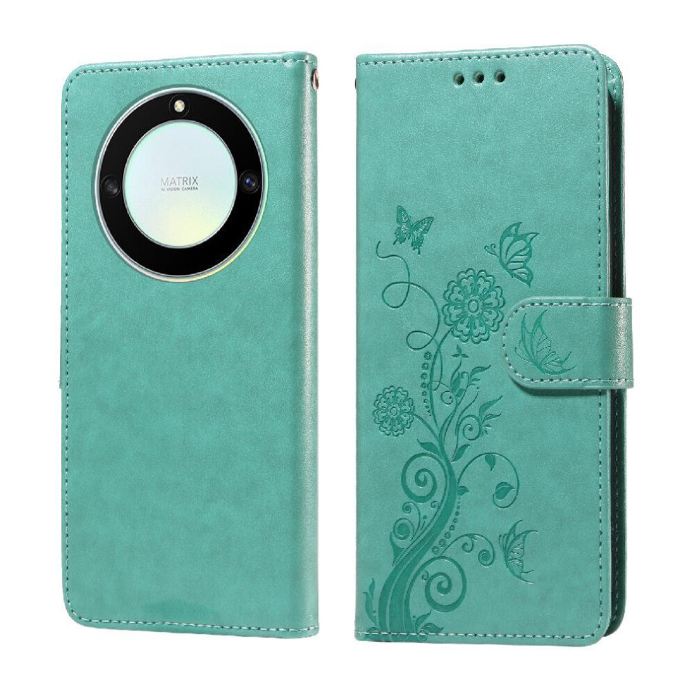 (Green) Flip Case For Honor X9a 5G Flip Flower Cardslots Leather Green 764490312769