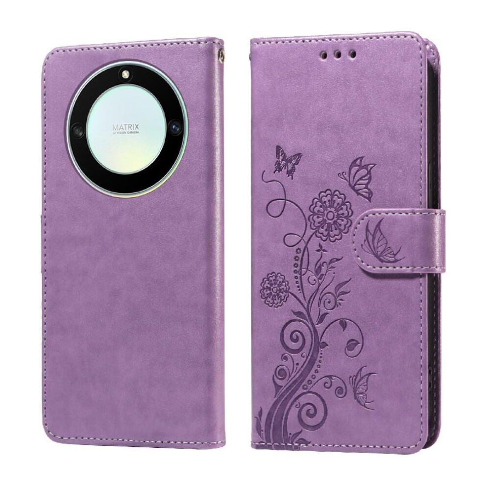 (Purple) Flip Case For Honor X9a 5G Flip Flower Cardslots Leather Purple 764490312745
