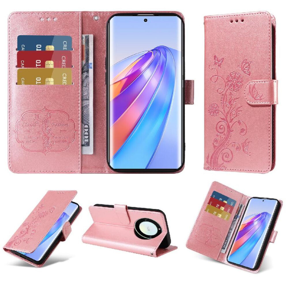 (Rose ) Flip Case For Honor X9a 5G Flip Flower Cardslots Leather Gold 764490312790