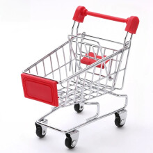 (red) Mini supermarket shopping cart toy trolley desktop metal model crafts home decorations