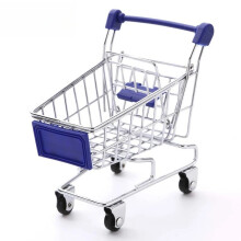 (blue) Mini supermarket shopping cart toy trolley desktop metal model crafts home decorations