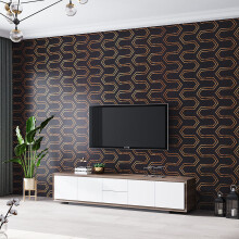 120x40 cm Black & Gold Luxurious Non-Woven Geometric Wallpaper Roll - Peel & Stick