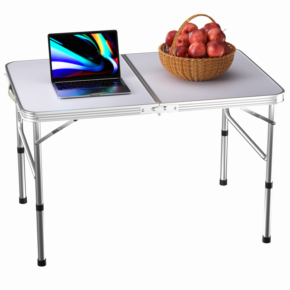 90cm x 60cm Folding Camping Table Adjustable Height Lightweight Aluminum Picnic Table for Outdoor, Indoor, Garden, Beach & Backyard