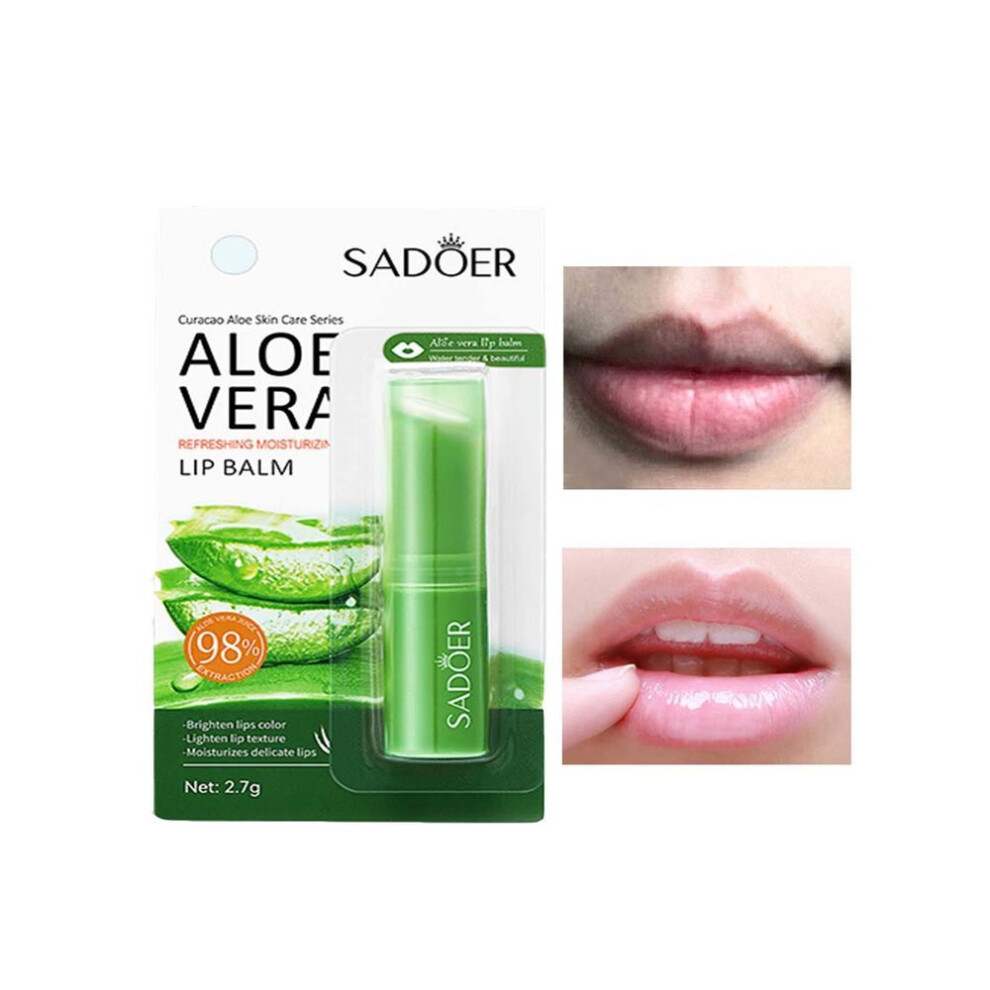 (green) 1PC Moisture Lip Balm Long-Lasting Natural Aloe Vera Lipstick Color Mood Changing Long Lasting Moisturizing Lipstick Anti Aging