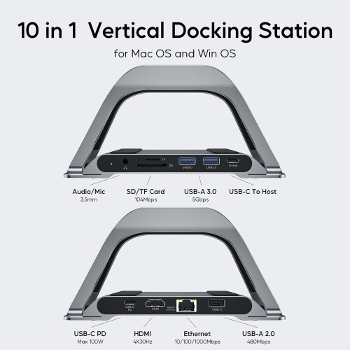 MacBook Docking Station, USB C Docking Station with Vertical Stand 2