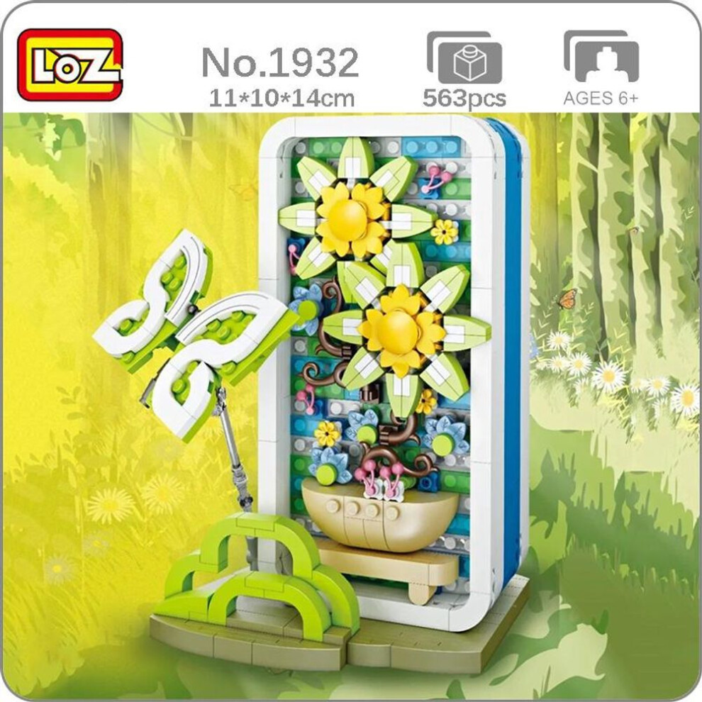 (as the picture) LOZ 1932 Eternal Flower Spring Butterfly Plant Animal Jewelry Storage Box 3D Mini Blocks Bricks Building Toy For Children No Box