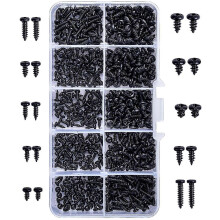 (As show, One size) 500Pcs Black Self Tapping Screws Assortment Kit, Pan Head Phillips Carbon Steel Self Tapping Screws with Box for Soft Metal Wood Plastic M2 M2.3 M2.6