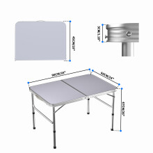 Folding Camping Table with 2 Adjustable Heights - Portable Aluminum Frame, 90x60 cm, 37/67 cm Heights, 50 kg Load, White
