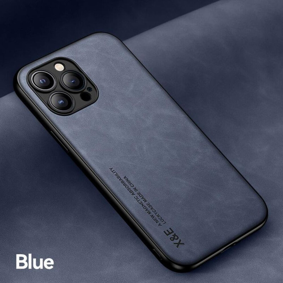 (blue, iPhone 14 Pro Max) Lambskin Leather Magnetic Shockproof Phone Back Cover Case For iPhone 16 14 Pro 15 13 12 11 Pro Max XR XS X 8 7 Plus SE 2022