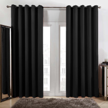 (Black, 90 x 90 cm) Luxury Blackout Eyelet Curtains Pair Insulated Heavy Thermal Ring Top Ready Made Window Curtain Panel