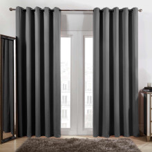 (Charcoal Grey, 90 x 90 cm) Luxury Blackout Eyelet Curtains Pair Insulated Heavy Thermal Ring Top Ready Made Window Curtain Panel