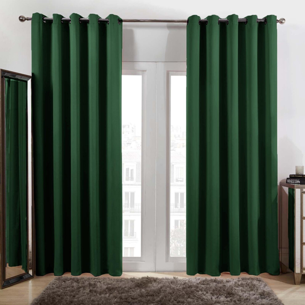 (Forest Green, 46 x 72 cm) Luxury Blackout Eyelet Curtains Pair  Insulated Heavy Thermal Ring Top Ready Made Window Curtain Panel-image-OPC-PGB7R9G-NEW