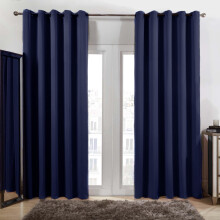 (Navy Blue, 66 x 72 cm) Luxury Blackout Eyelet Curtains Pair Insulated Heavy Thermal Ring Top Ready Made Window Curtain Panel