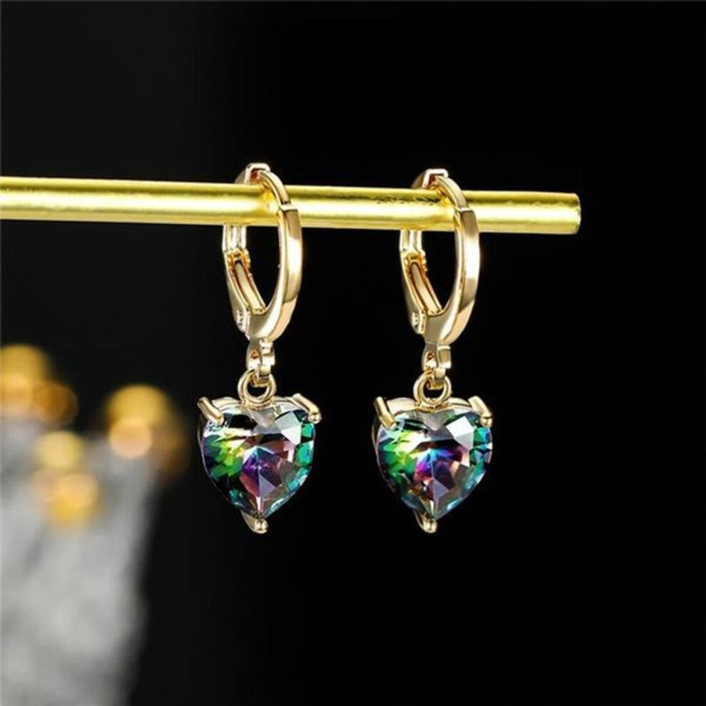 (gold,multicolor) Exquisite Fashion Heart Love Cubic Zirconia Earrings Lovely Rose Gold Color Dangle Earring for Women