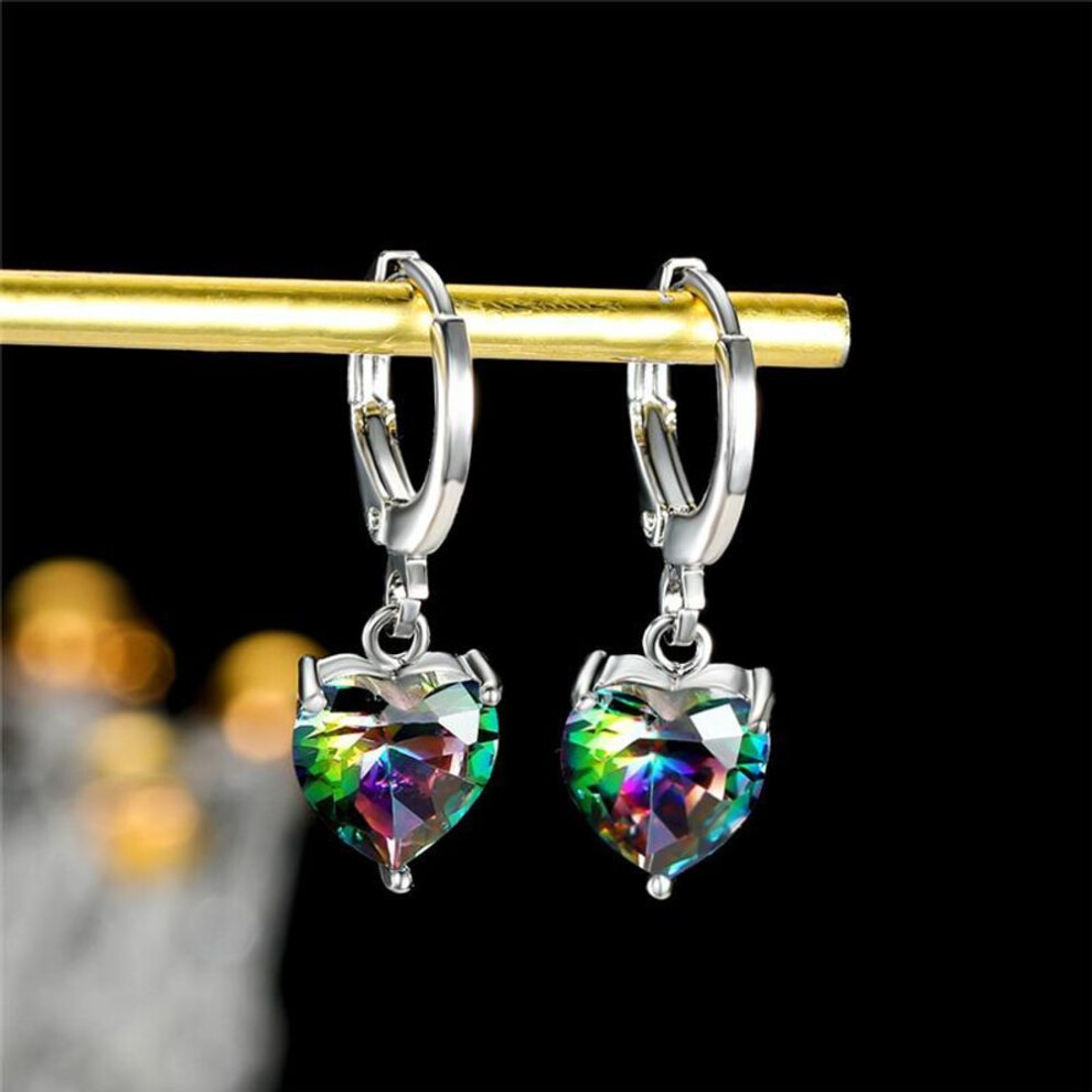 (silver,multicolor) Exquisite Fashion Heart Love Cubic Zirconia Earrings Lovely Rose Gold Color Dangle Earring for Women