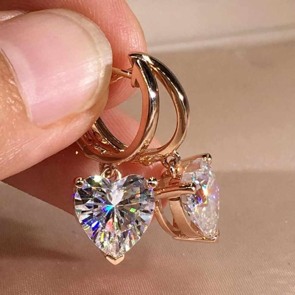 (rose gold) Exquisite Fashion Heart Love Cubic Zirconia Earrings Lovely Rose Gold Color Dangle Earring for Women