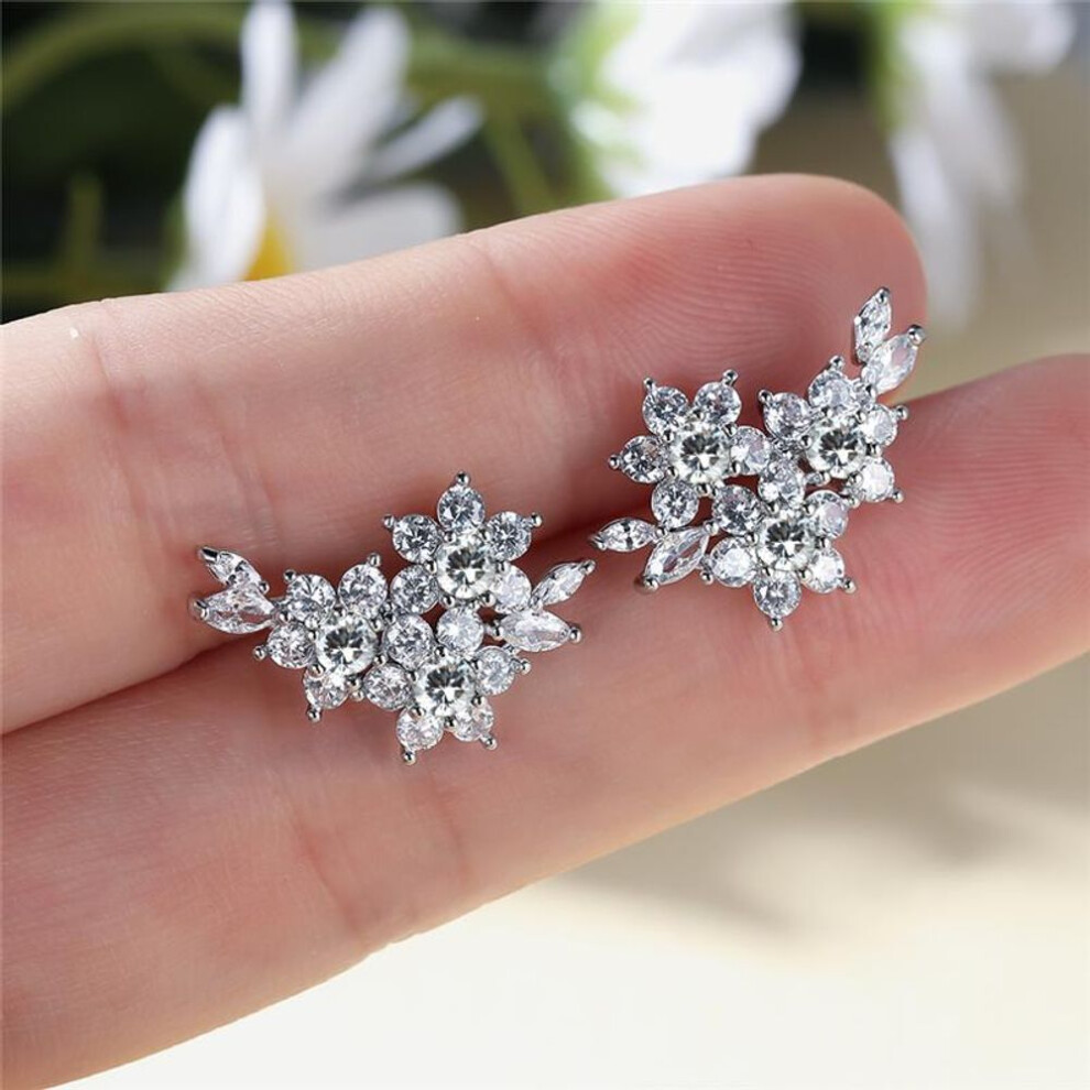 (white) Trendy Flower Shape Inlay Blue Stone Ear Climber Earring for Women Daily Casual Accessories Engagement Party Jewelry