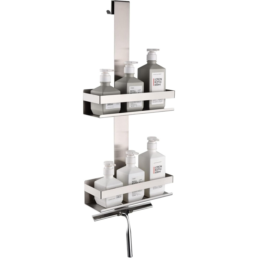 (2 Shelf Brushed Nickel) Shower Caddy Hanging, 2-Store Shower Basket Double Shower Shelf for Hanging the Shower Screen, Bathroom Shelf with Hooks