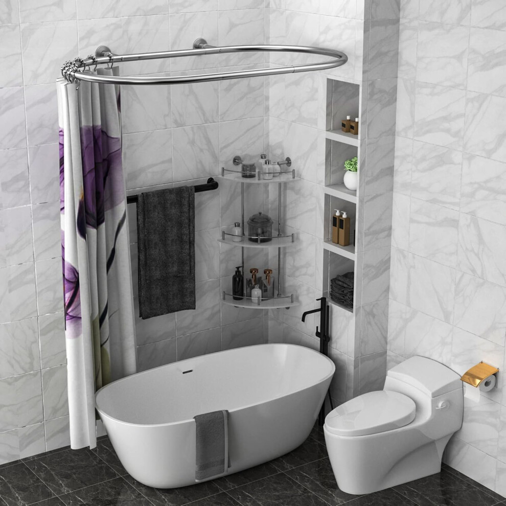 (Oval Aluminum-silver) Oval Shower Curtain Rod Hoop Square Shape Bathroom Rod for Clawfoot Tub Free Standing Tubs (Silver)