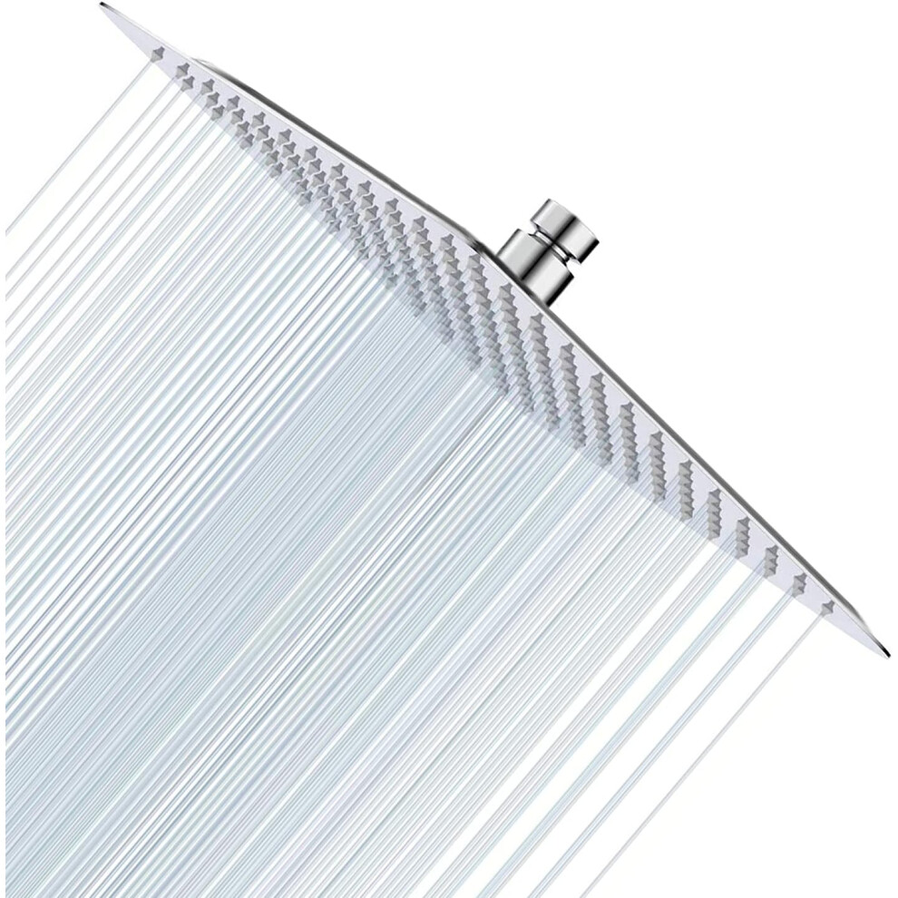(12 Inch, Chrome) High Pressure Square Rainfall Showerhead, 304 Stainless Steel Fixed Shower Heads with 144 Silicone Jets for The Ultimate Shower Experience