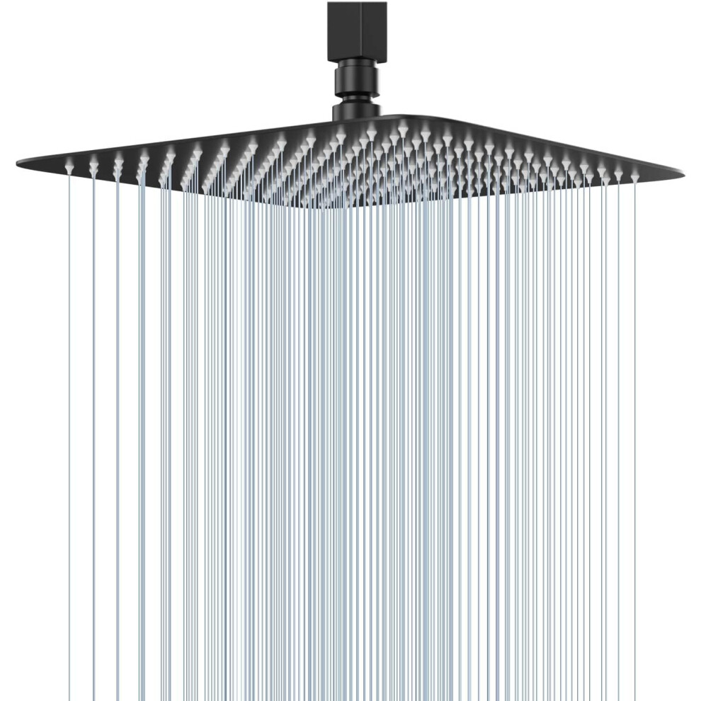 (12 Inch, Matte Black) 12 Inch High Pressure Square Rainfall Showerhead, 304 Stainless Steel Fixed Shower Heads with 144 Silicone Jets for The Ultimate