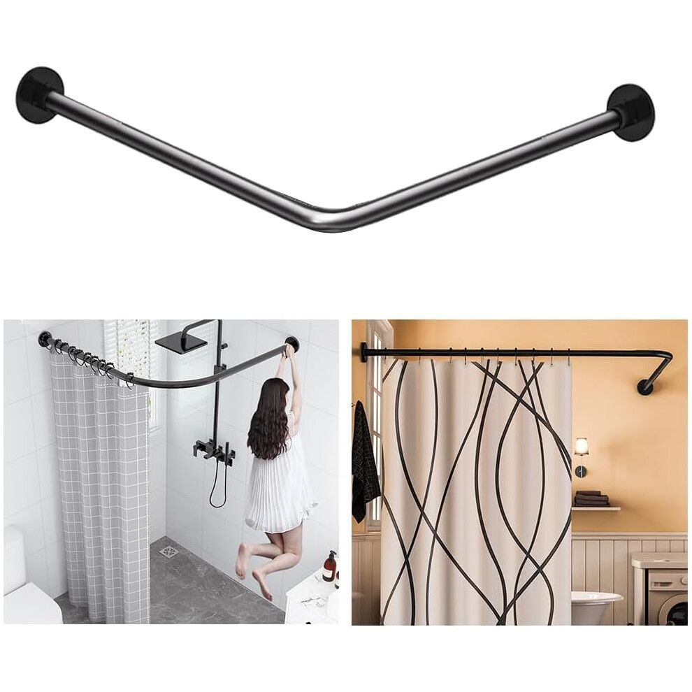 (L-Shape:60-133 x 60-133 cm, L-shape - Black) Corner Shower Curtain Rail, Adjustable, Unsagging, Drill-free Install, 304 Stainless steel Black 90 L Shaped Curved Rod with 12