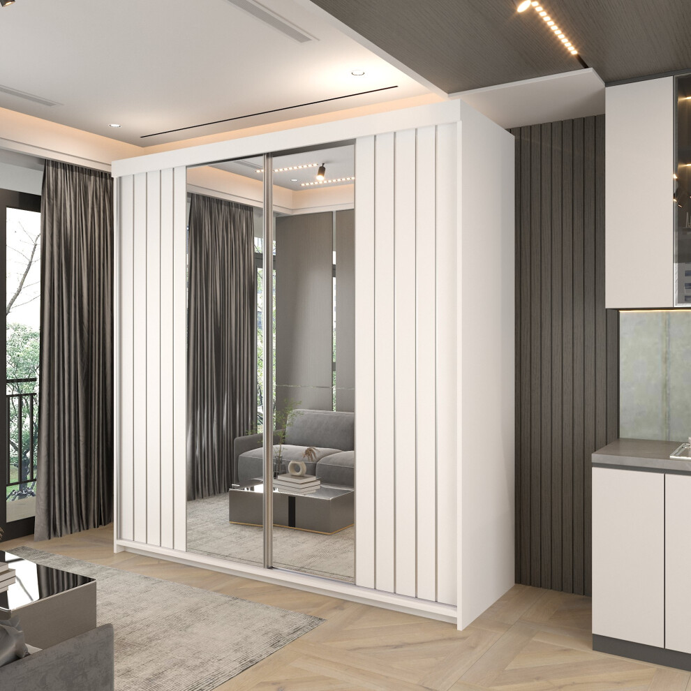 (150cm, White) Sweden Modern Sliding Door Bedroom Wardrobe